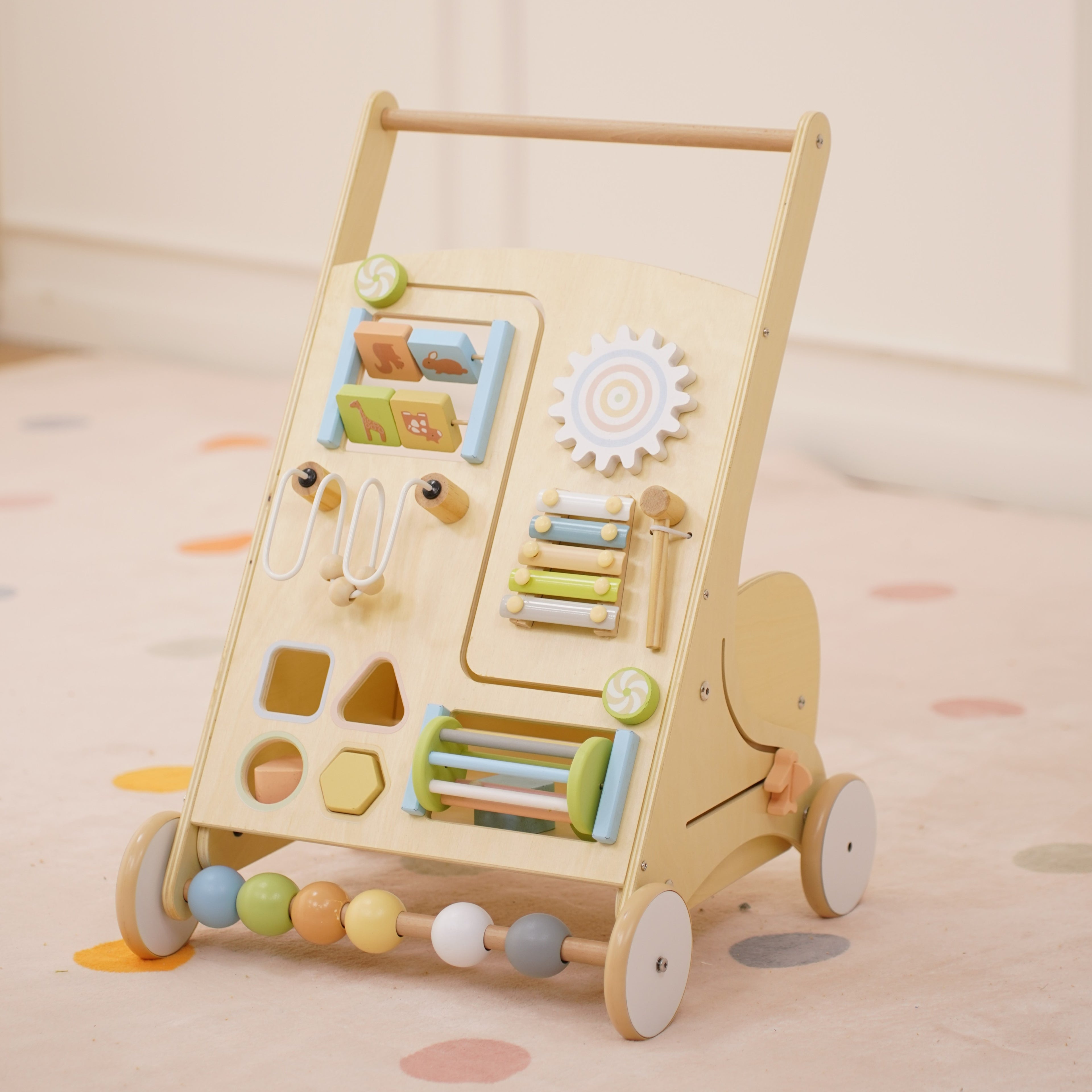 Wooden Baby Activity Walker with Sensory Play - Colorful