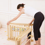 Wooden Baby Playpen with Mirror & Whiteboard Panel – Foldable 63" x 63" Montessori Sensory Play Yard
