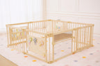 Wooden Baby Playpen with Mirror & Whiteboard Panel – Foldable 63" x 63" Montessori Sensory Play Yard