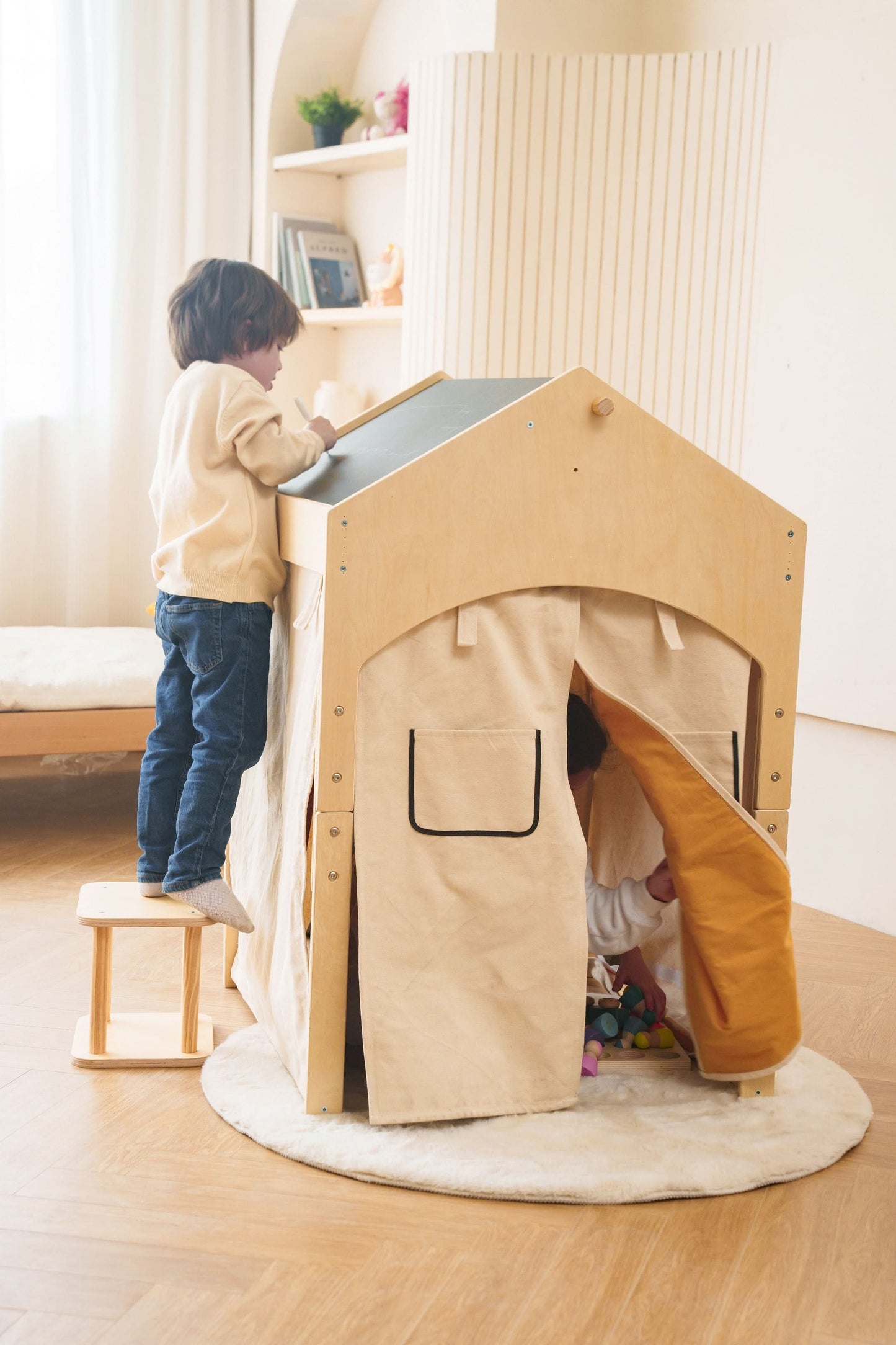 Ash - Wood Adjustable Learning Tent with Desk and Chair.