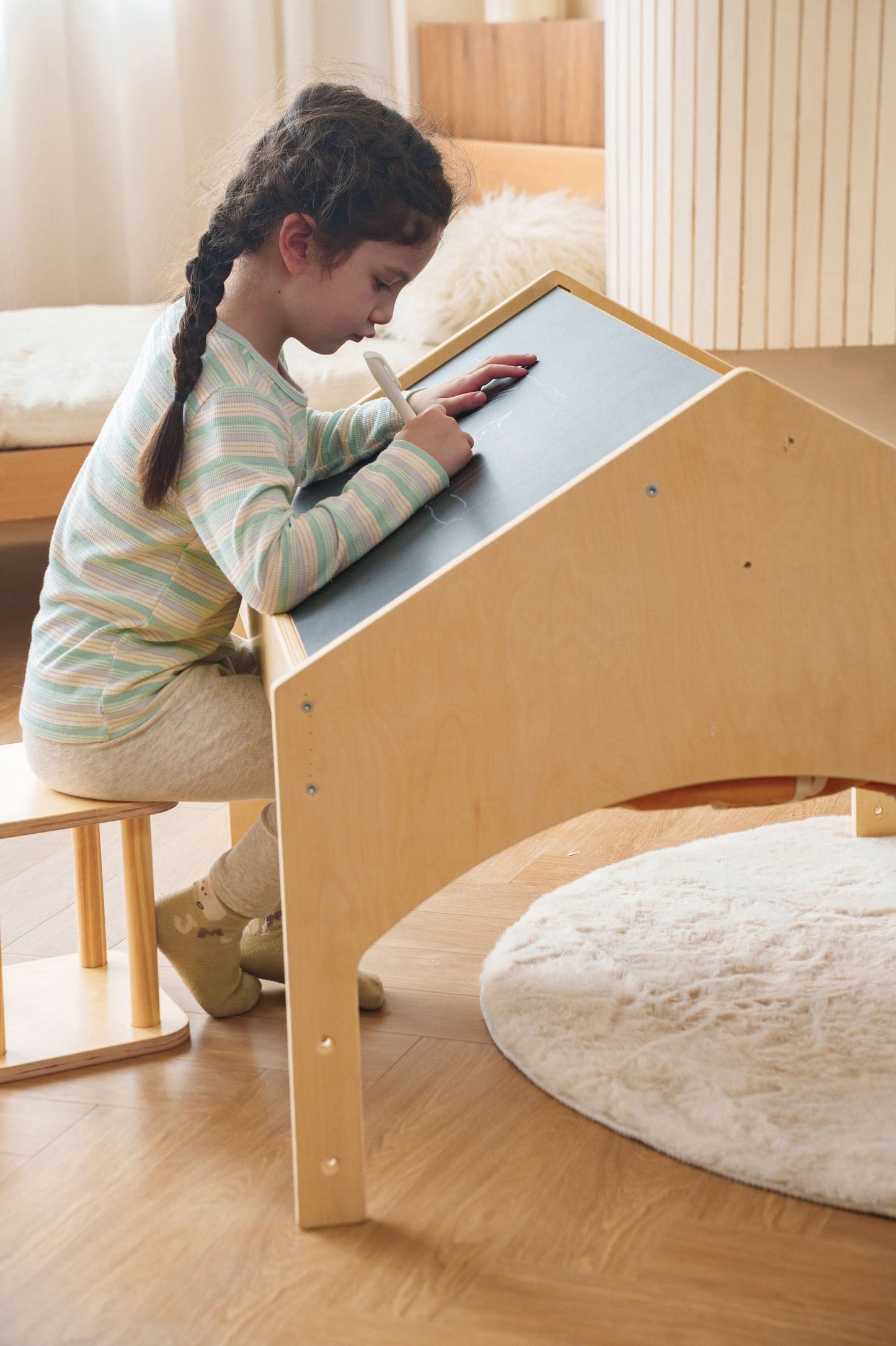 Ash - Wood Adjustable Learning Tent with Desk and Chair.