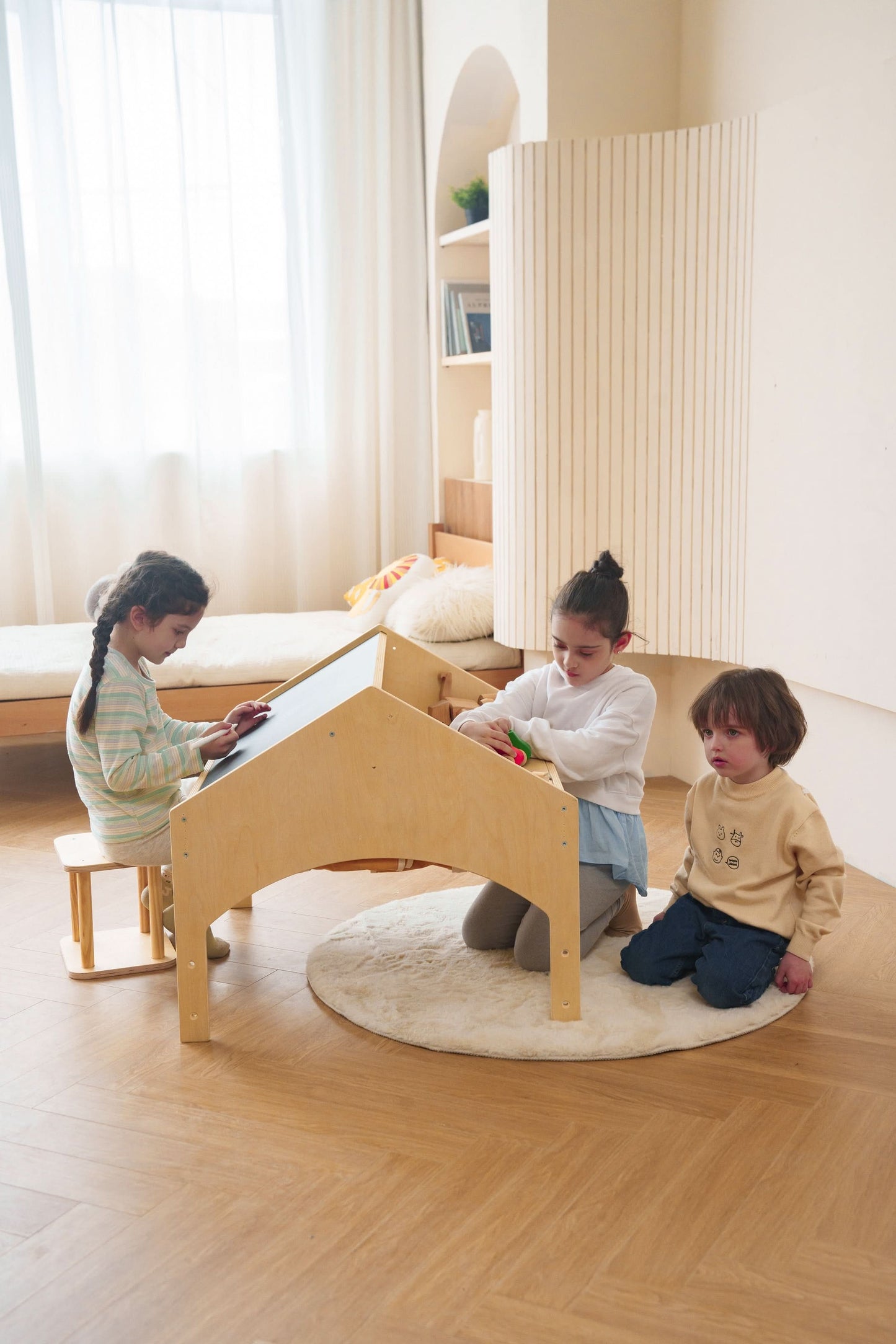 Ash - Wood Adjustable Learning Tent with Desk and Chair.