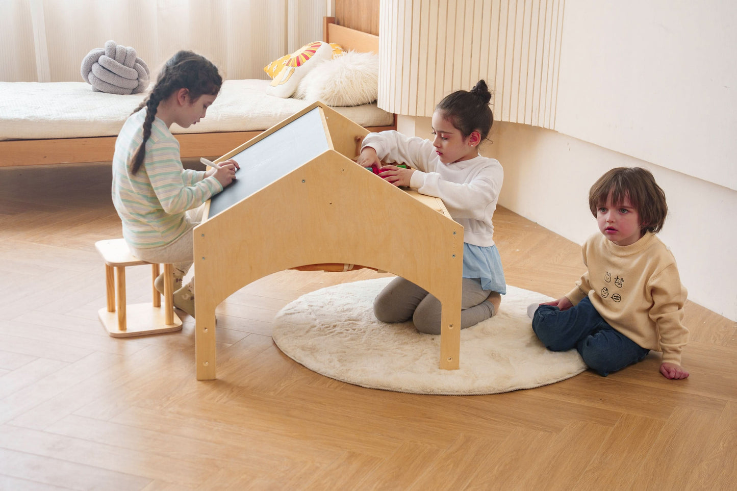 Ash - Wood Adjustable Learning Tent with Desk and Chair.