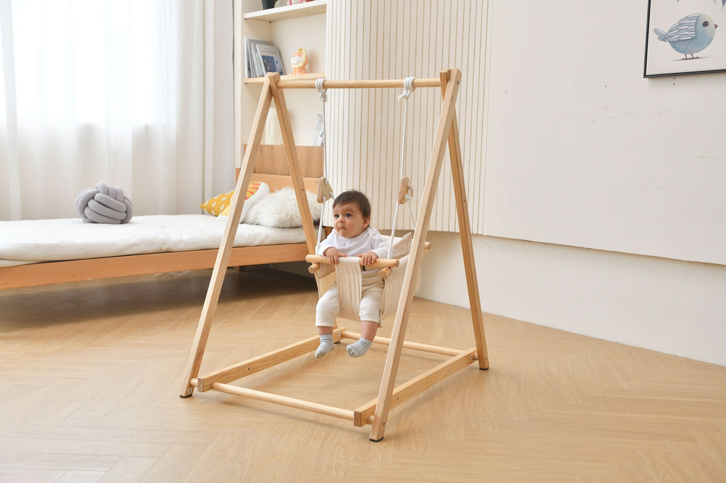 Spruce - Baby and Toddler Foldable Wooden Swing Set.