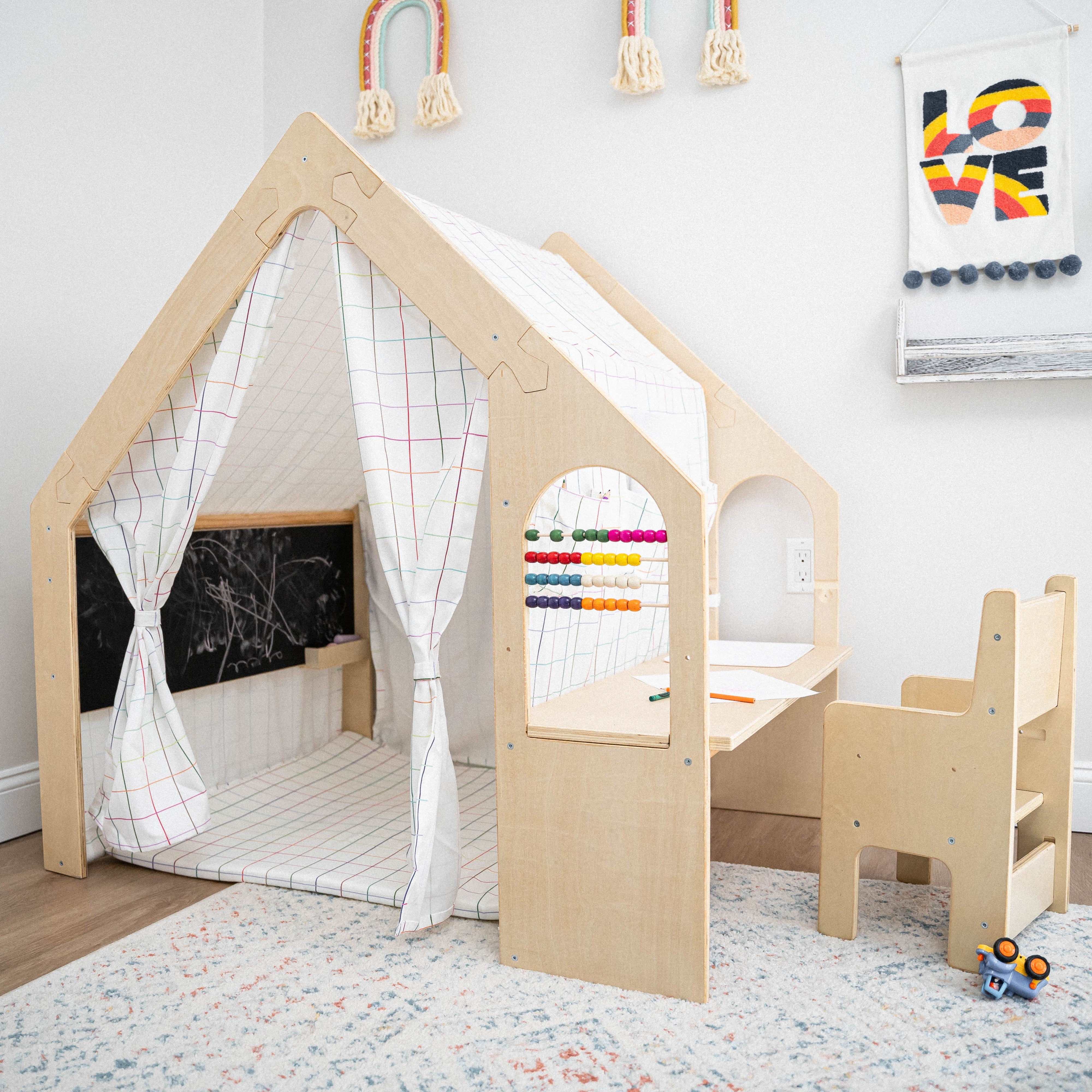 ベッド・クッション・ハウス MYZOOSpace PlanWOOD SERIES Flair Avenlur Wood House Desk with Chair | Indoor Playhouse