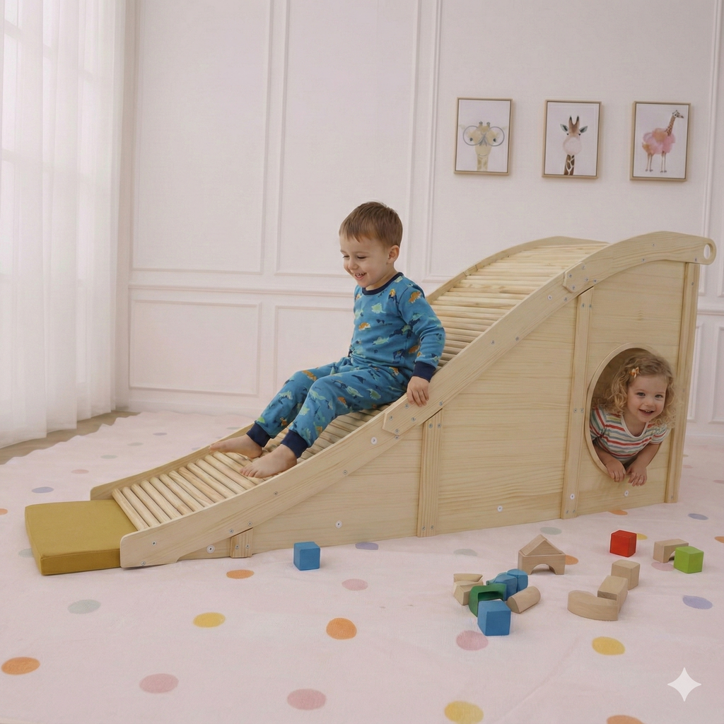 Hickory Indoor Wooden Play Slide & Tunnel