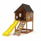 Mimosa Wooden Outdoor Playhouse with Slide, Climbing Stairs & Sensory Gear Panel