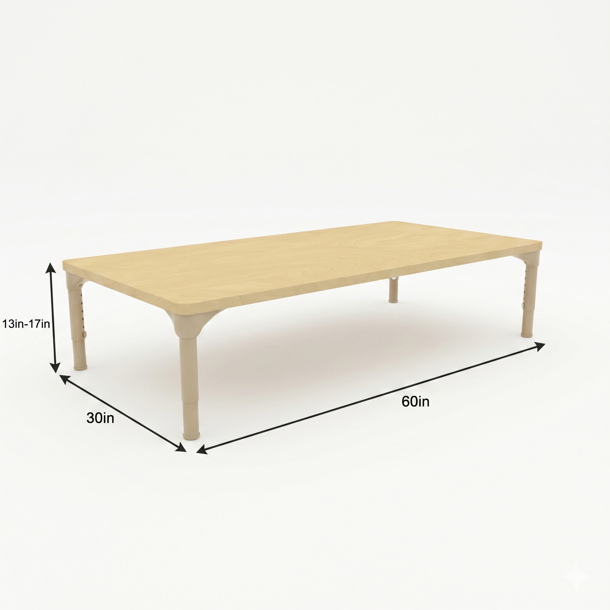 Rectangular Adjustable Kids Classroom Table – 60"×30", 13" to 17" Height