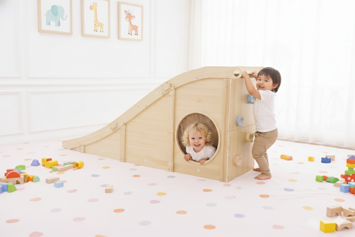 Hickory Indoor Wooden Play Slide & Tunnel
