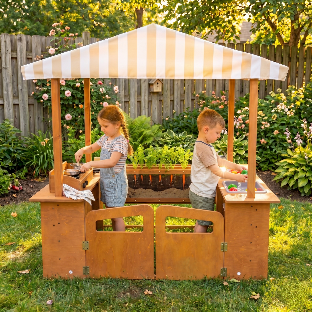 Avenlur Sumac Outdoor Wooden Play Market, Root View Planter, Mud Kitchen & Grill Station