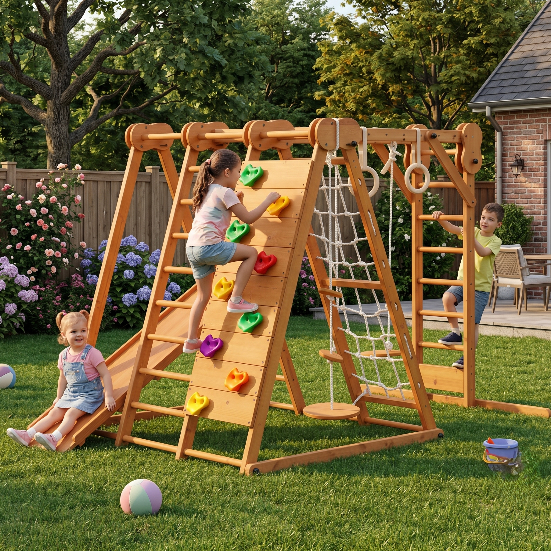 Chestnut-Outdoor- und Indoor 8-in-1-Jungle-Fitnessstudio für Kleinkinder Playset