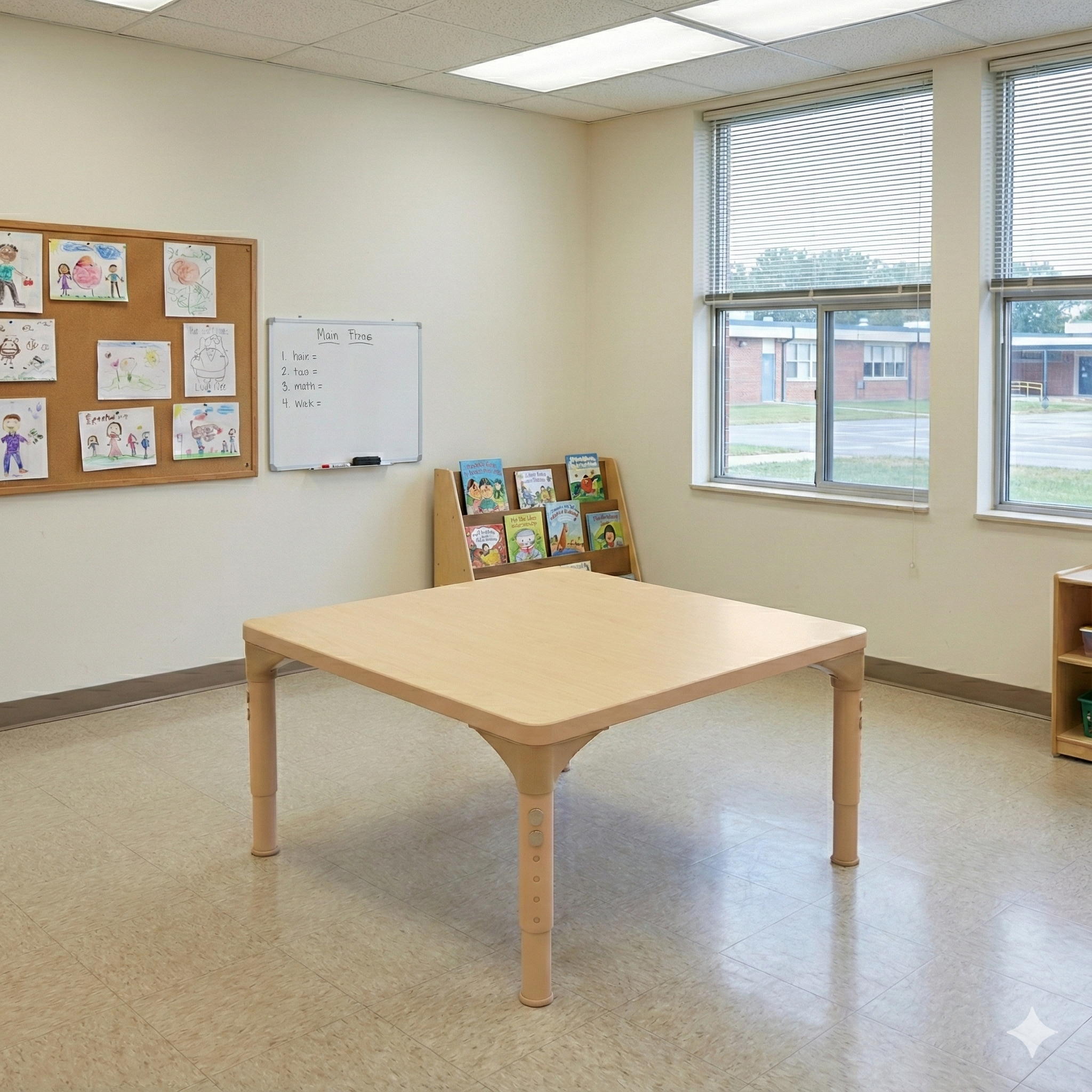 Quadratischer, höhenverstellbarer Kindertisch – 43 bis 63,5 cm | Aktivitätstisch für Klassenzimmer, Kindergärten und Homeschooling