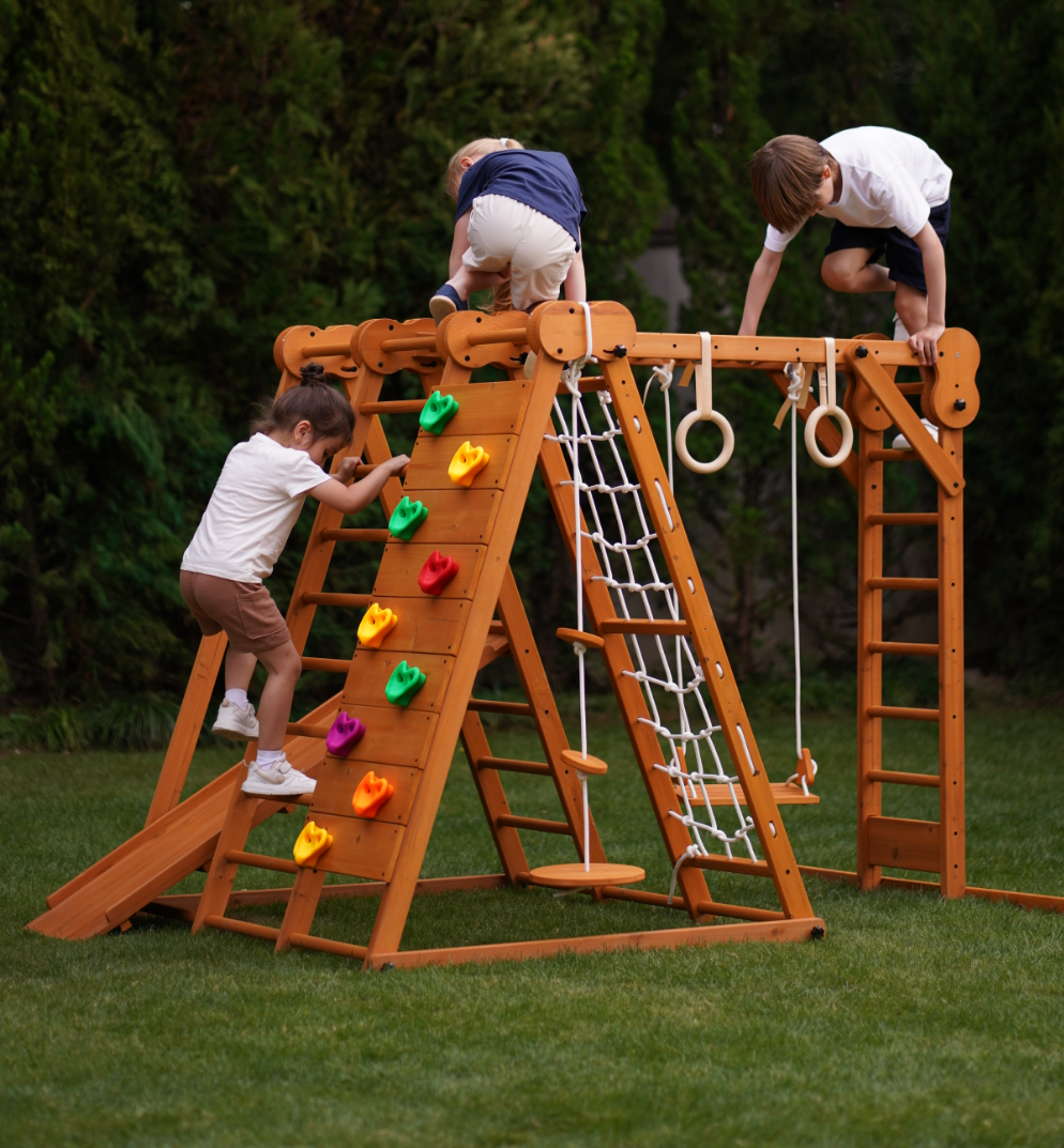 Chestnut - Outdoor and Indoor 8-in-1 Jungle Gym for Toddlers Playset.