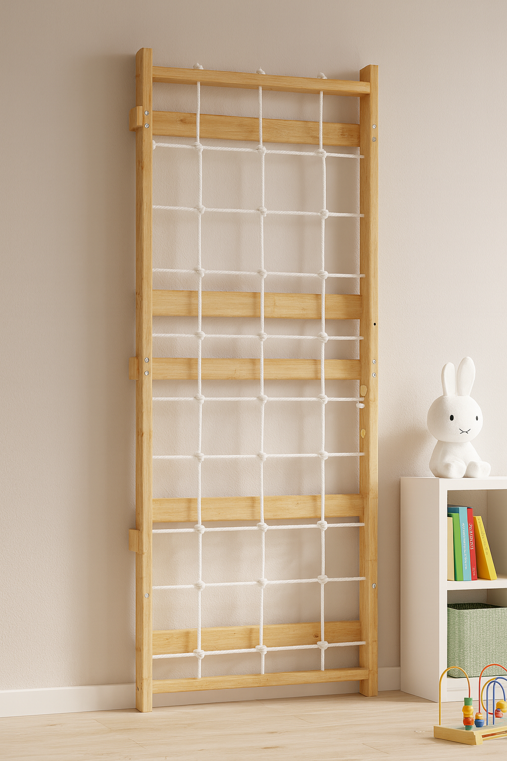 Avenlur Walnut Modular Add-On Rope Wall Panel – Indoor Wooden Climbing Net for Kids | Montessori Jungle Gym Expansion