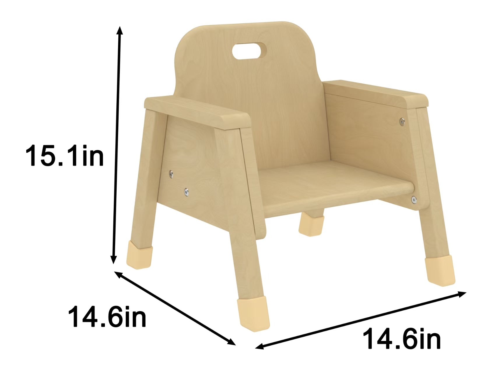 Montessori Wooden Toddler Chair – 6" Seat Height | Kids Armchair with Handle & Armrests