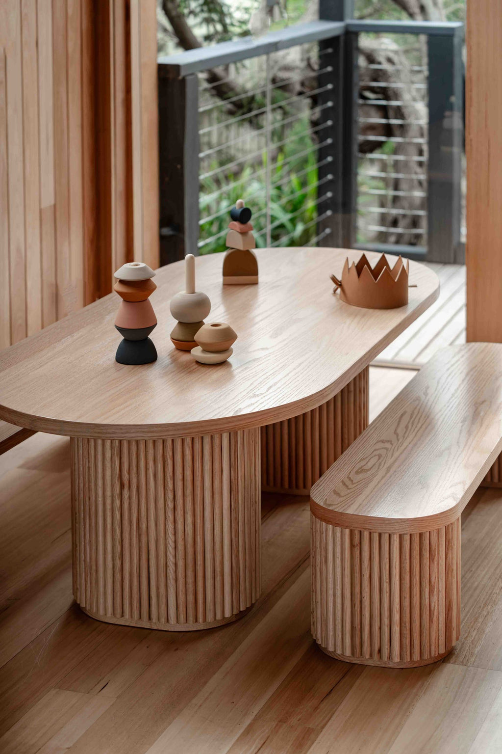 Fluted Oval Kids Table – Solid European Oak Activity Table