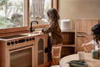 Oak Fluted Play Kitchen Set: Fridge + Sink + Oven