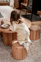 Fluted Round Wooden Stool – Solid European Oak Kids Seat