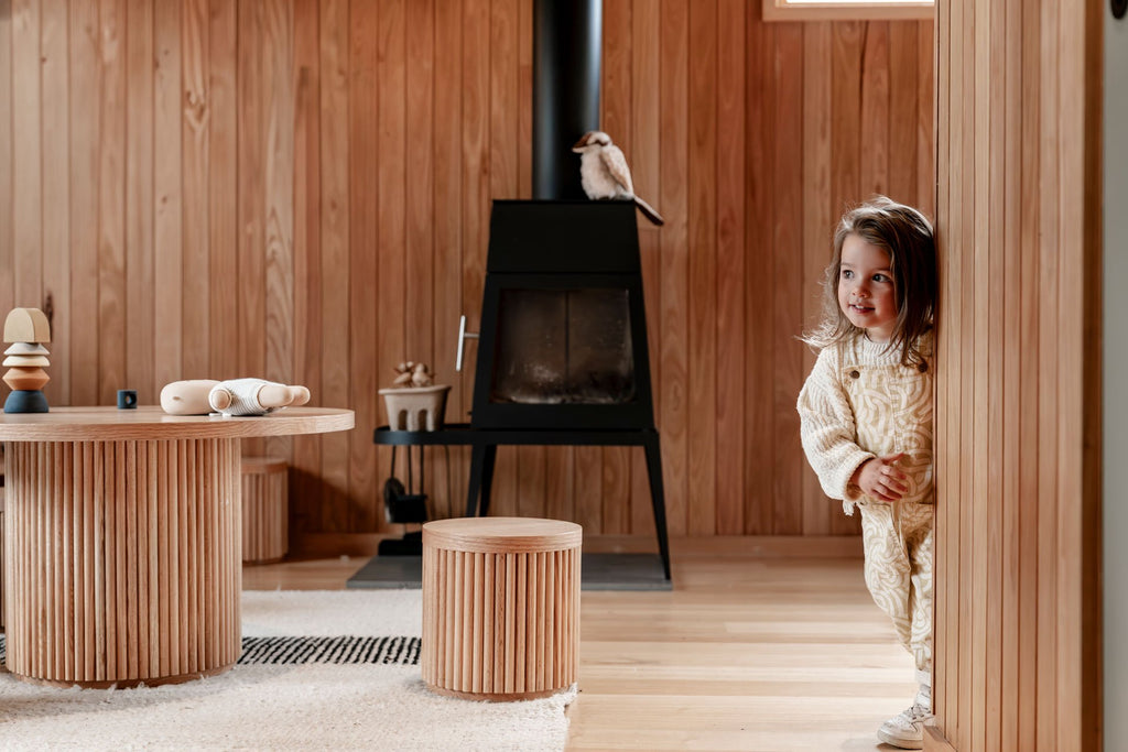 Fluted Round Wooden Stool – Solid European Oak Kids Seat