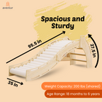 Convertible Montessori roller slide and rocker showing sensory foam rollers and sturdy wooden construction
