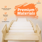 Indoor wooden roller slide flipped into rocker mode for balance, rocking, and gross motor development