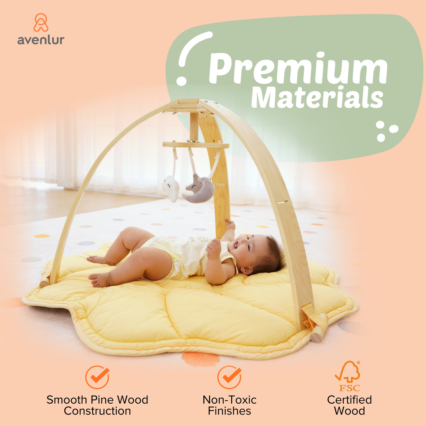 Ivy 3-in-1 Wooden Baby Bouncer, Play Gym & Activity Table