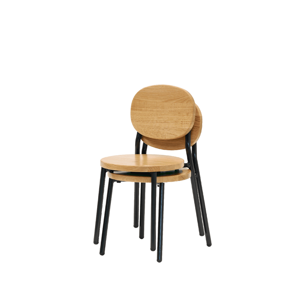 Ottie Stackable Chair – 12" Seat Height | Charcoal Legs, Oak Wood