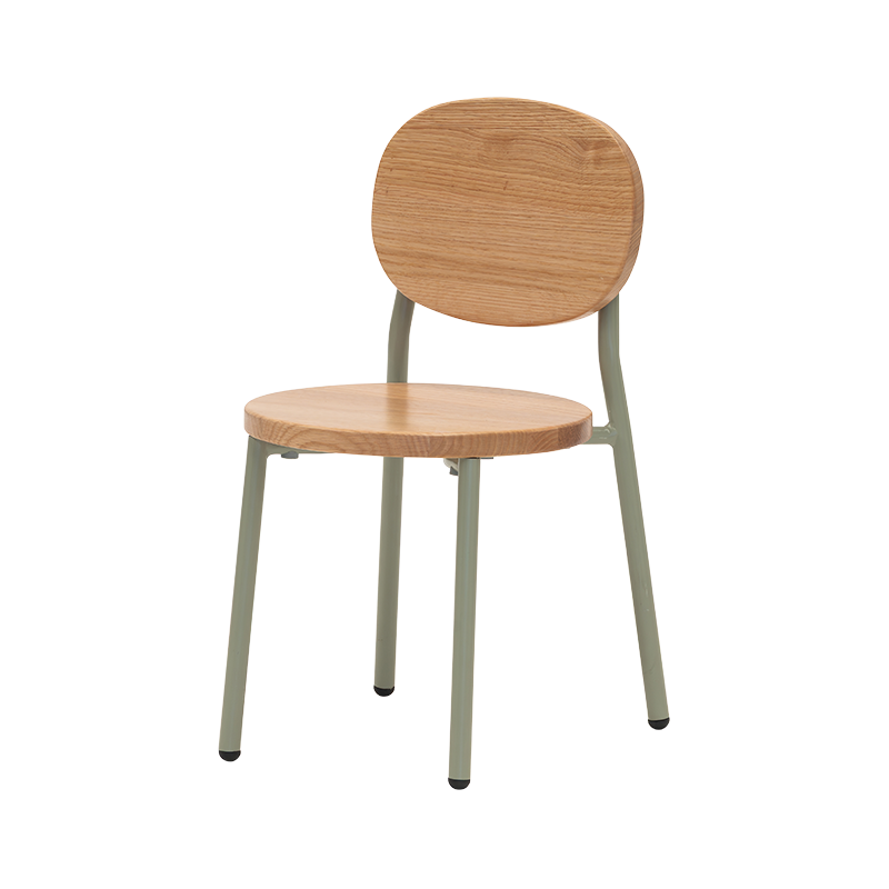 Wooden chair with metal legs on a white background