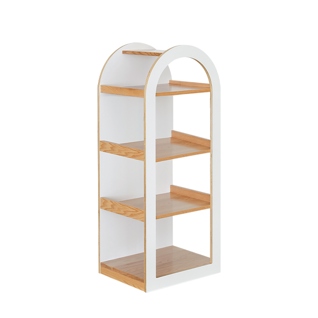 Arched Shelf (White + Natural) – 4-Tier Open Storage