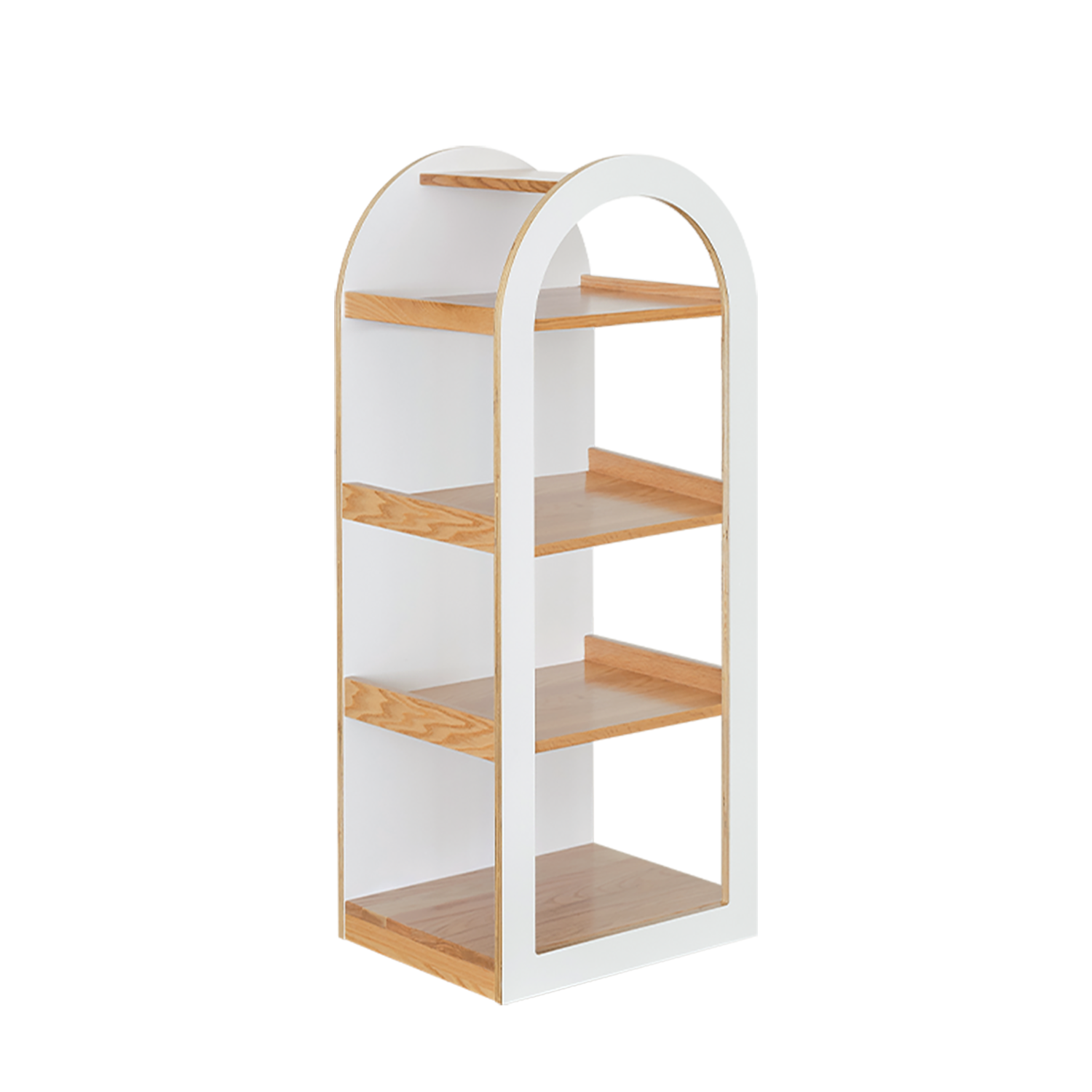 Arched Shelf (White + Natural) – 4-Tier Open Storage