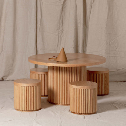 Fluted Round Wooden Stool – Solid European Oak Kids Seat