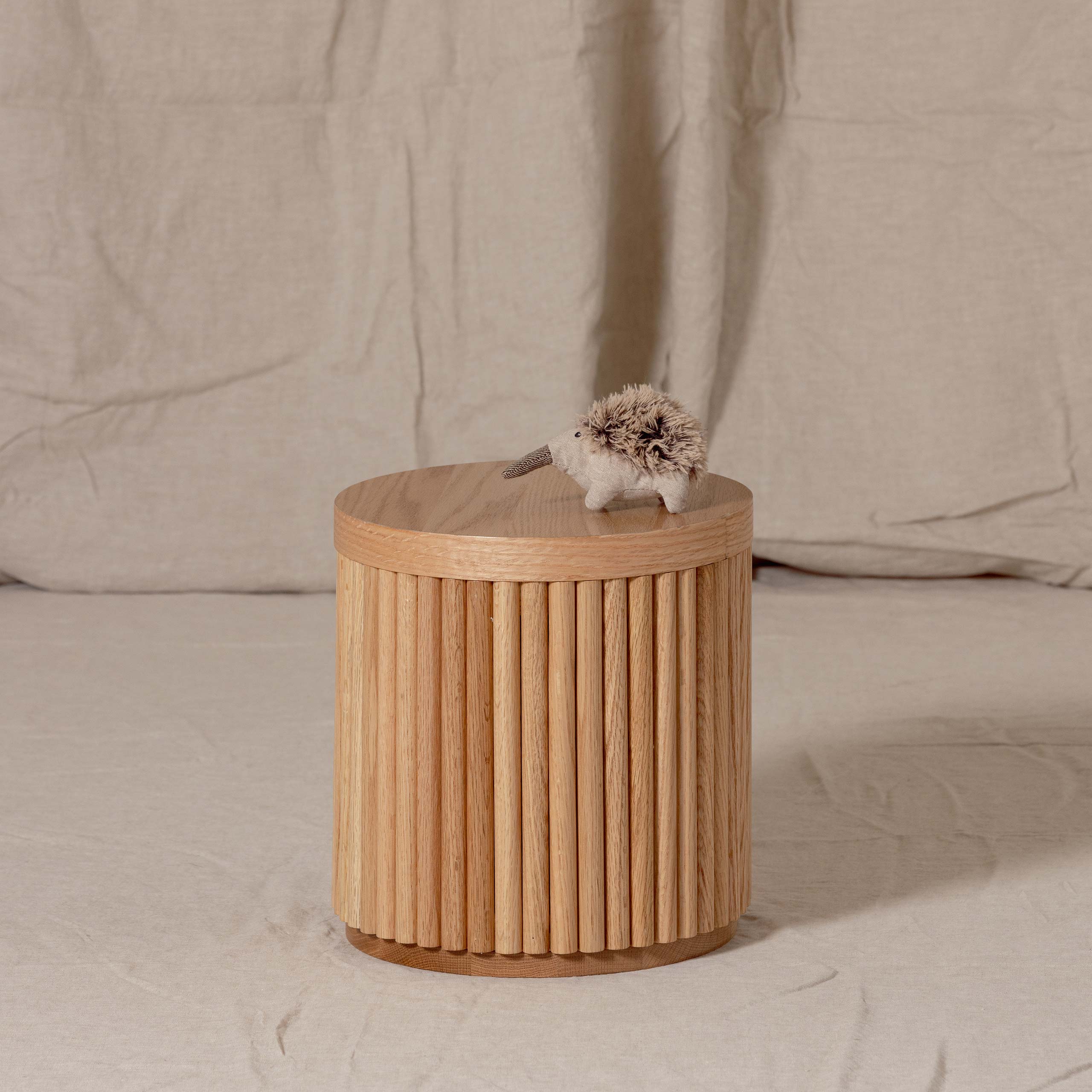 Fluted Round Wooden Stool – Solid European Oak Kids Seat