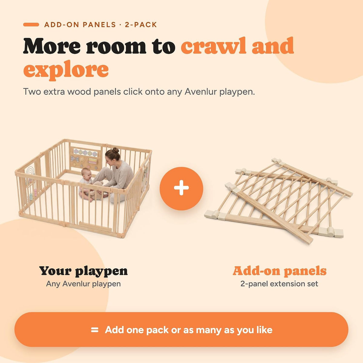 Playpen Add-On Panels – 2-Pack of Wooden Bar Panels for the Avenlur Baby Playpen