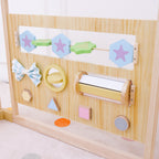 Wooden Baby Playpen with Sensory Activity Panels – 63" x 63" Square, Foldable Indoor Play Yard with Montessori Toys
