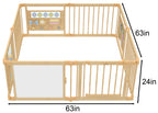 Wooden Baby Playpen with Mirror & Whiteboard Panel – Foldable 63" x 63" Montessori Sensory Play Yard
