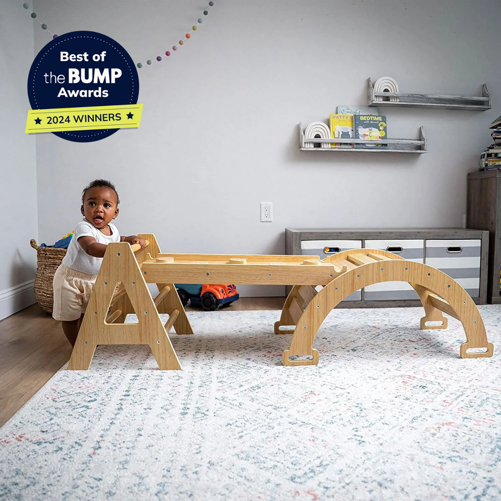 Maple - Wood Small Triangle Climbing Set with Ladder Slide and Rocker.