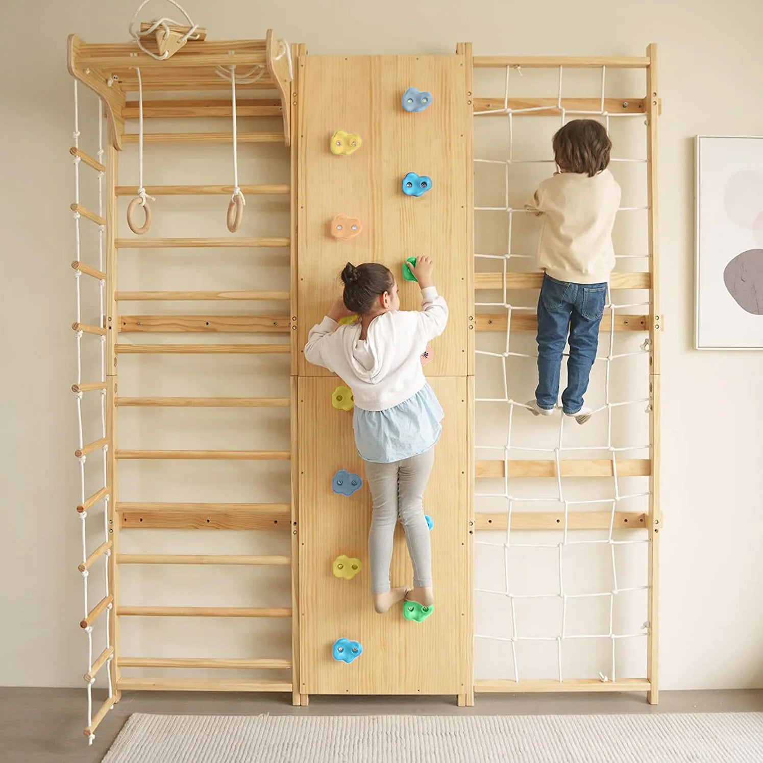 Swedish Ladder Wall Gym & Climber | 9-in-1 | Walnut | Avenlur