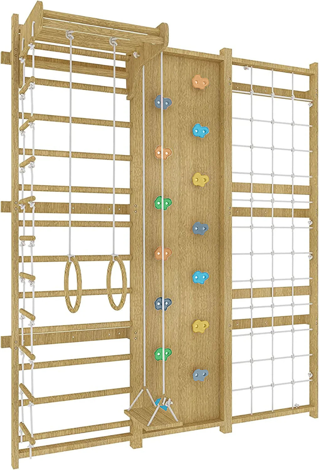 Walnut 9-in-1 Swedish Ladder Wall Gym | Indoor Wooden Climber & Activity Set for Kids 79" Height