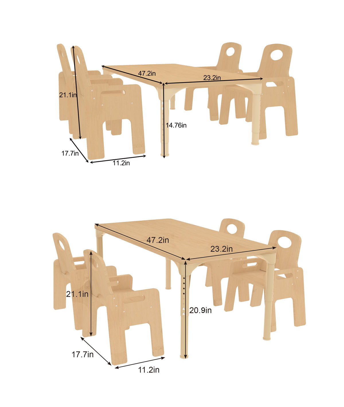 Avenlur Adrian adjustable toddler table and 4 chair set in bamboo