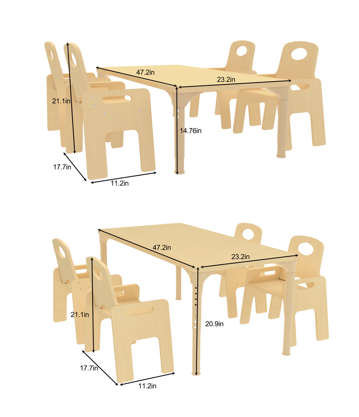 Avenlur Adrian adjustable toddler table and 4 chair set in wood