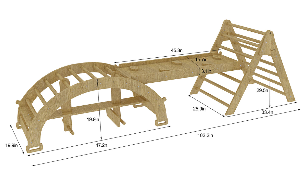 Avenlur Bazel 6-in-1 Pikler climber set in natural wood