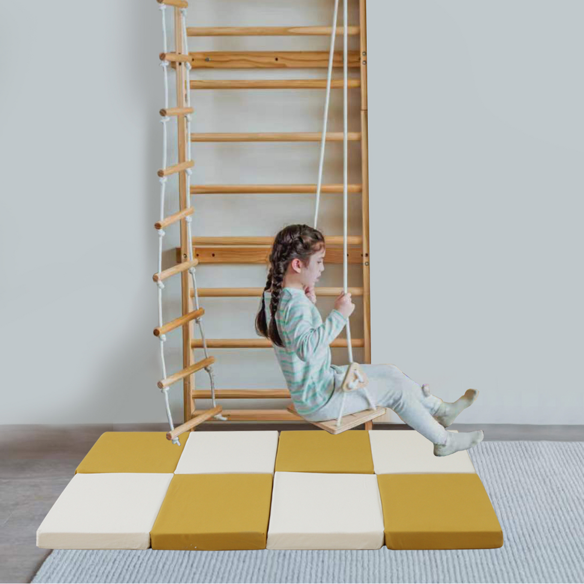 Avenlur Betula wall ladder with matching mat in a playroom