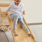Avenlur Betula wall bars with gymnastics rings and slide attachment