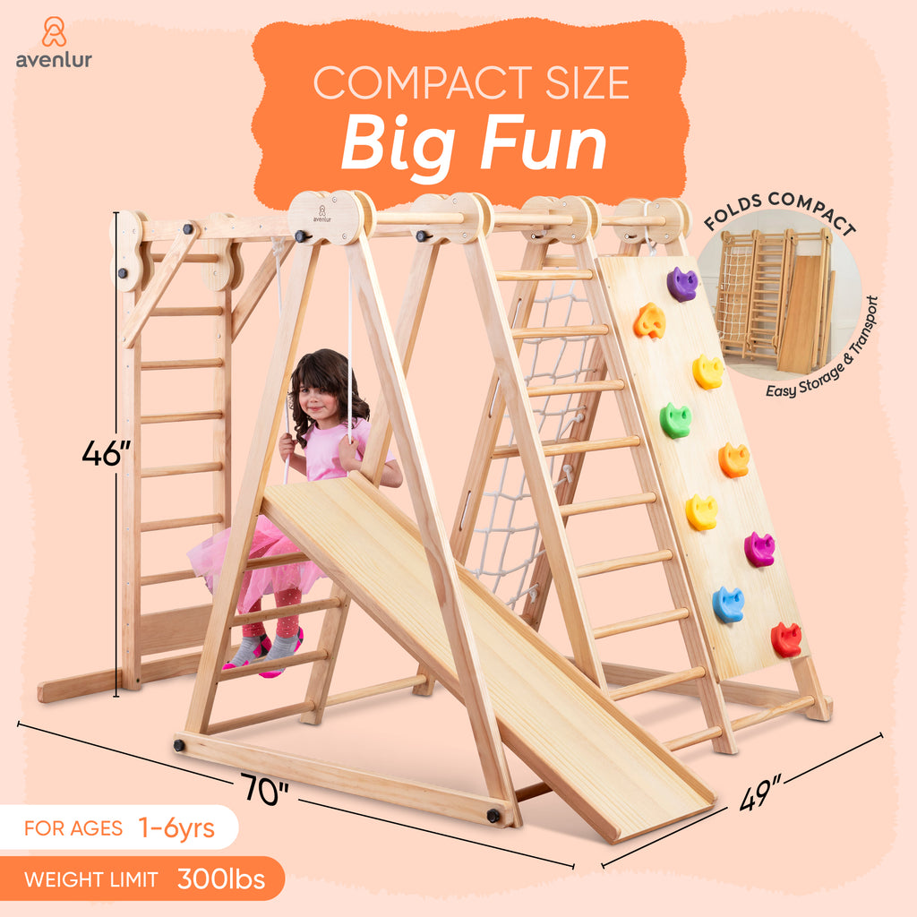 Avenlur Chestnut medium jungle gym folding flat against the wall