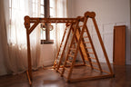 Toddlers playing on the Avenlur Chestnut toddler jungle gym
