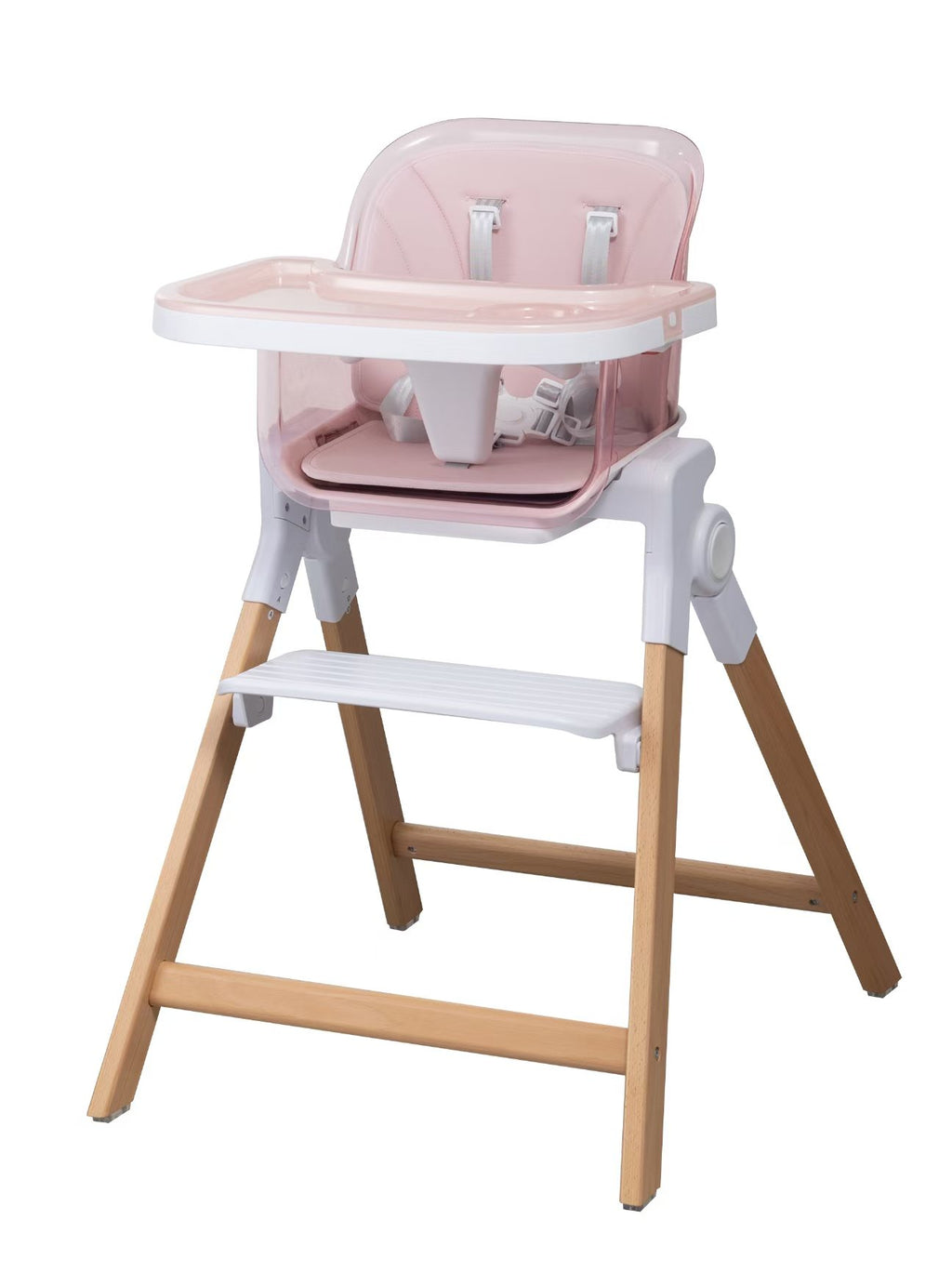 Avenlur Clover wooden baby high chair with pink seat cushion