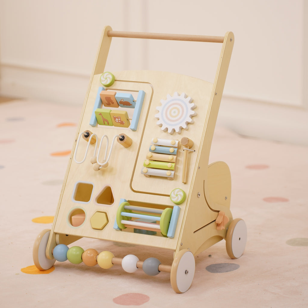 Avenlur colorful wooden baby activity walker with sensory panel
