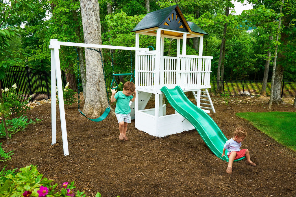 Avenlur Craftsman outdoor jungle gym for kids with climber and sandbox