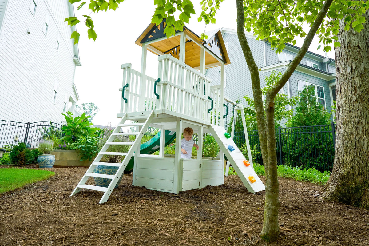 Avenlur Craftsman wooden play structure with sandbox