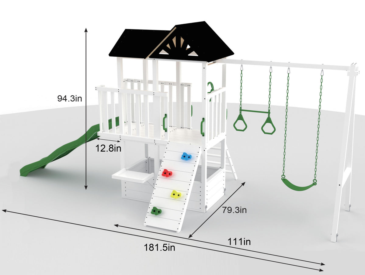 Avenlur Craftsman wooden swing set and jungle gym for kids ages 3 to 12